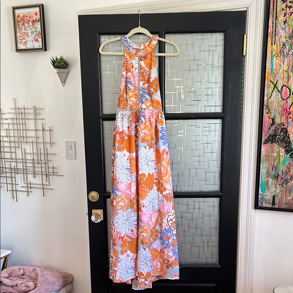 Orange Halter Maxi Sundress Resort Wear